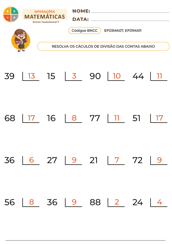 As 4 operações matemáticas